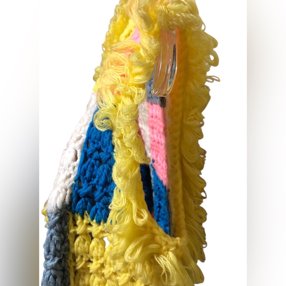 Vintage Handmade Crochet Granny Vest Yellow, Blue, Pink,Gray,White 16”X20”Large - Picture 3 of 9